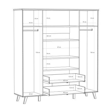 Dulap 4 Usi Vankka, Stejar pardosit si Alb, 184.1 Cm-01