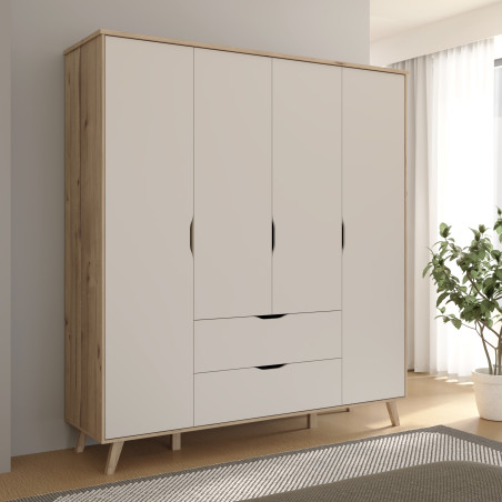 Dulap 4 Usi Vankka, Stejar pardosit si Alb, 184.1 Cm-01