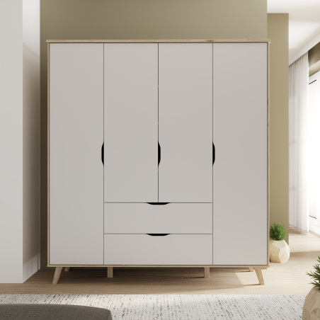 Dulap 4 Usi Vankka, Stejar pardosit si Alb, 184.1 Cm-01