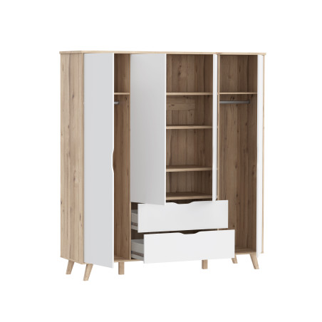 Dulap 4 Usi Vankka, Stejar pardosit si Alb, 184.1 Cm-01