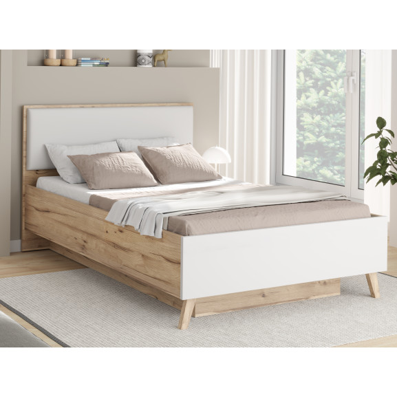 Pat Vankka Dimensiune Saltea 120 x 200 Cm, Somiera Rabatabila Vankka, Stejar Pardosit si Alb