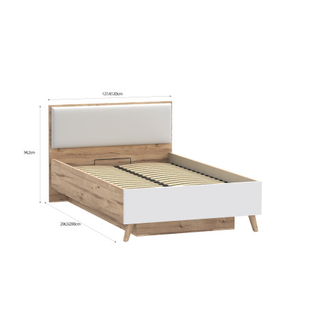 Pat Vankka Dimensiune Saltea 120 x 200 Cm, Somiera Rabatabila Vankka, Stejar Pardosit si Alb-01