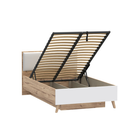 Pat Vankka Dimensiune Saltea 120 x 200 Cm, Somiera Rabatabila Vankka, Stejar Pardosit si Alb-01