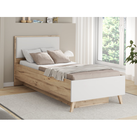 Pat Vankka, Dimensiune Saltea 90 x 200 Cm Somiera Rabatabila, Stejar Pardosit si Alb-01