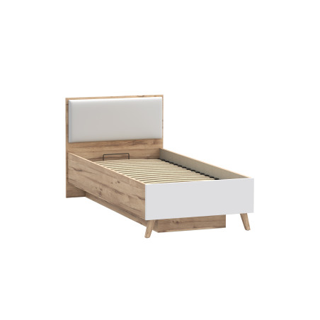 Pat Vankka, Dimensiune Saltea 90 x 200 Cm Somiera Rabatabila, Stejar Pardosit si Alb-01