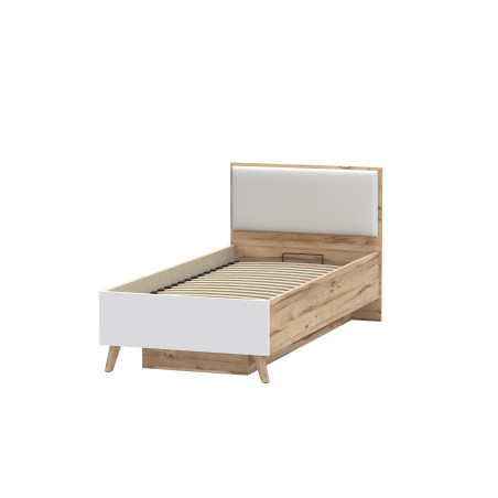 Pat Vankka, Dimensiune Saltea 90 x 200 Cm Somiera Rabatabila, Stejar Pardosit si Alb-01