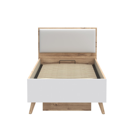 Pat Vankka, Dimensiune Saltea 90 x 200 Cm Somiera Rabatabila, Stejar Pardosit si Alb-01