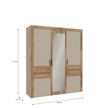 Dulap 3 Usi Rocco, Stejar pardosit si Nisip, 180.8 Cm-01
