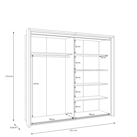 Dulap 2Usi Culisante Cu Rama Rocco, Stejar pardosit si Nisip, 231.1 Cm-01