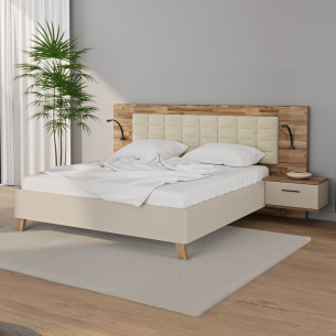 Pat Rocco, Dimensiune Saltea 180 x 200 Cm, Cu Noptiere, Stejar pardosit si nisip