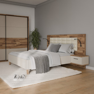 Pat Rocco, Dimensiune Saltea 160 x 200 Cm, Cu Noptiere, Stejar pardosit si nisip