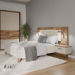 Pat Rocco, Dimensiune Saltea 140 x 190 Cm, Cu Noptiere, Stejar pardosit si nisip