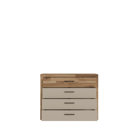 Comoda Cu 4 Sertare Rocco, Stejar pardosit si Nisip, 111 Cm-01