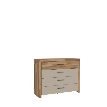 Comoda Cu 4 Sertare Rocco, Stejar pardosit si Nisip, 111 Cm-01
