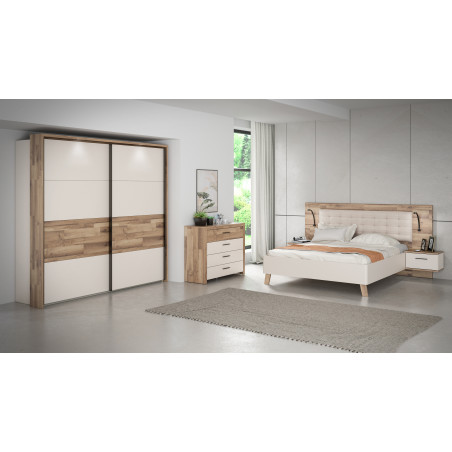 Dulap 2Usi Culisante Cu Rama Rocco, Stejar pardosit si Nisip, 231.1 Cm-01