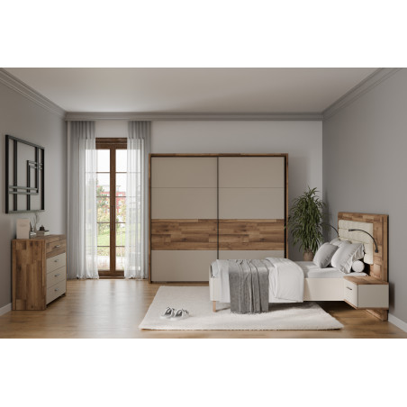 Pat Rocco, Dimensiune Saltea 140 x 190 Cm, Cu Noptiere, Stejar pardosit si nisip-01