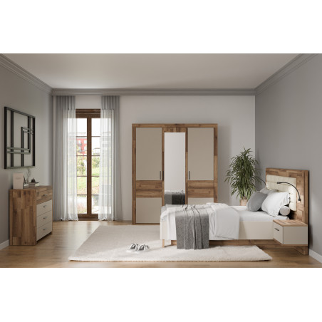 Pat Rocco, Dimensiune Saltea 140 x 190 Cm, Cu Noptiere, Stejar pardosit si nisip-01