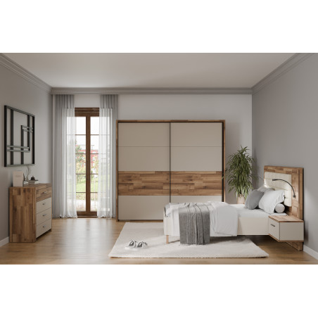 Comoda Cu 4 Sertare Rocco, Stejar pardosit si Nisip, 111 Cm-01