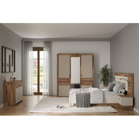 Comoda Cu 4 Sertare Rocco, Stejar pardosit si Nisip, 111 Cm-01