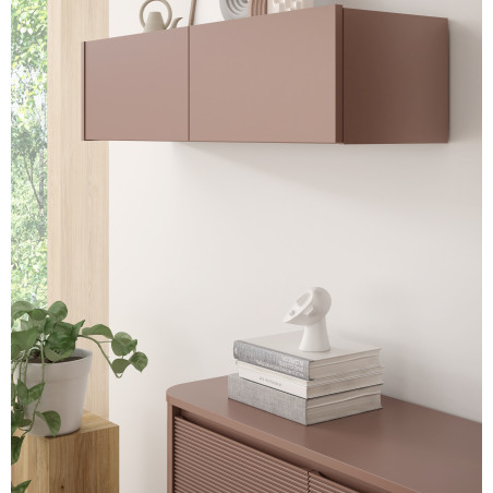 Bufet Cu 2 Usi Si 2 Sertare Bibliotheque , Terracotta si stejar Mauvella, 160 Cm-01