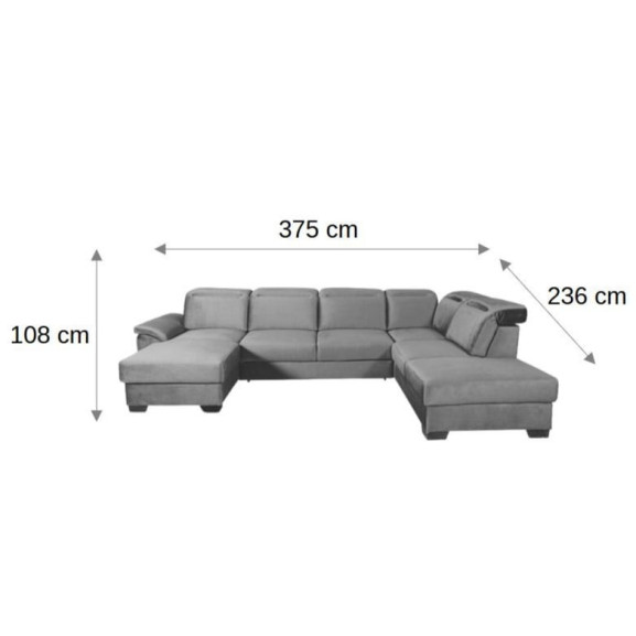 Coltar U Extensibil Cu Lada Dax, Tetiere Reglabile, 375 Cm
