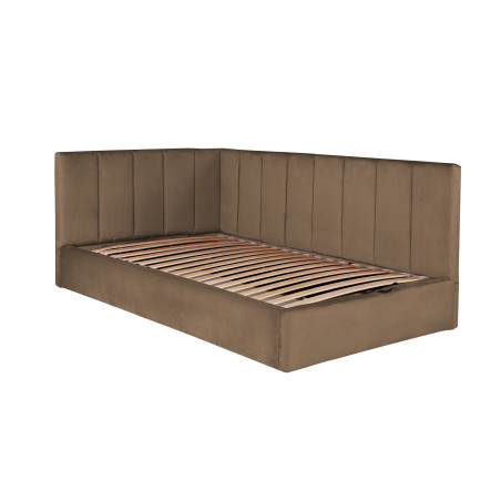 Pat Tapitat Ravel Junior, Dimensiune Saltea 120 x 200 Cm, Cu Somiera Rabatabila Si Panou Dreapta, Maro-01