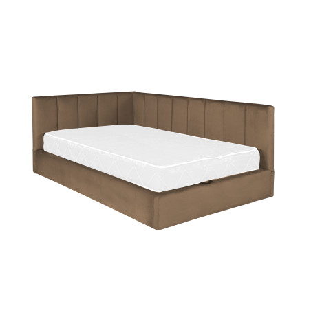 Pat Tapitat Ravel Junior, Dimensiune Saltea 120 x 200 Cm, Cu Somiera Rabatabila Si Panou Dreapta, Maro-01