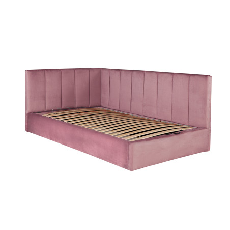 Pat Tapitat Ravel Junior, Dimensiune Saltea 120 x 200 Cm, Somiera Rabatabila Si Panou Dreapta, Roz-01