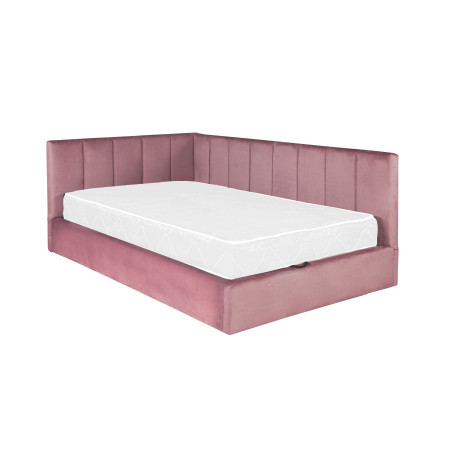 Pat Tapitat Ravel Junior, Dimensiune Saltea 120 x 200 Cm, Somiera Rabatabila Si Panou Dreapta, Roz-01