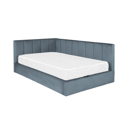 Pat Tapitat Ravel Junior, Dimensiune Saltea 120 x 200 Cm, Somiera Rabatabila Si Panou Dreapta, Albastru-01