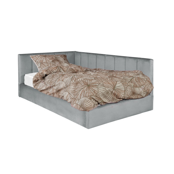 Pat Tapitat Ravel Junior, Dimensiune Saltea 120 x 200 Cm, Somiera Rabatabila Si Panou Dreapta, Gri