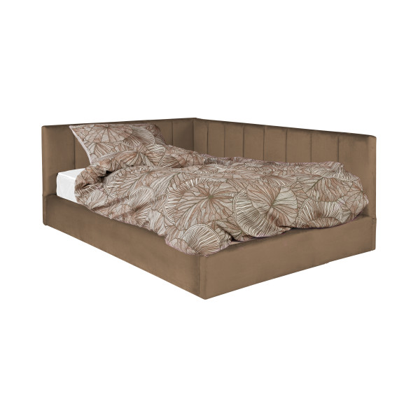 Pat Tapitat Ravel Junior, Dimensiune Saltea 140 x 200 Cm, Cu Somiera Rabatabila Si Panou Dreapta, Maro