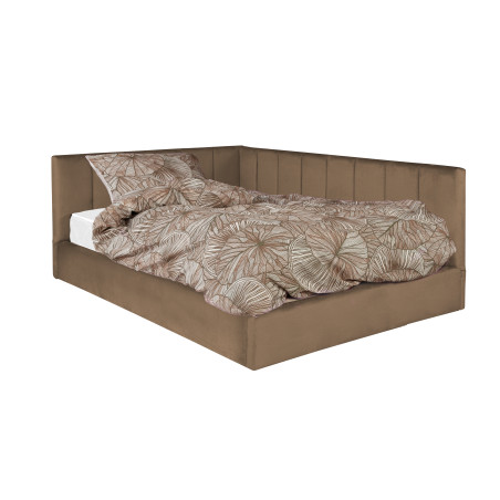 Pat Tapitat Ravel Junior, Dimensiune Saltea 140 x 200 Cm, Cu Somiera Rabatabila Si Panou Dreapta, Maro-01