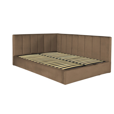 Pat Tapitat Ravel Junior, Dimensiune Saltea 140 x 200 Cm, Cu Somiera Rabatabila Si Panou Dreapta, Maro-01