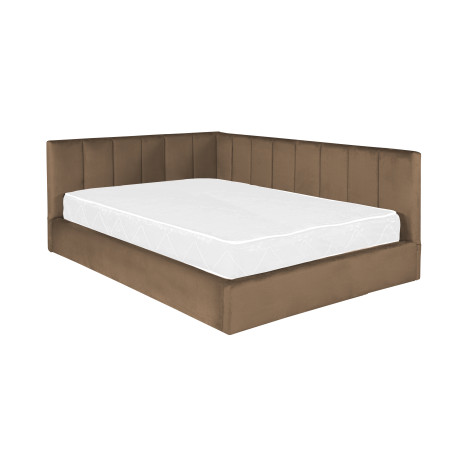 Pat Tapitat Ravel Junior, Dimensiune Saltea 140 x 200 Cm, Cu Somiera Rabatabila Si Panou Dreapta, Maro-01