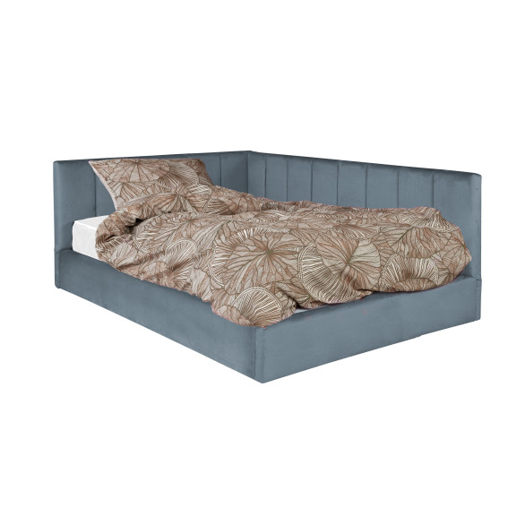 Pat Tapitat Ravel, Dimensiune Saltea 140 x 200 Cm, Somiera Rabatabila Si Panou Dreapta, Albastru