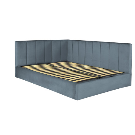 Pat Tapitat Ravel, Dimensiune Saltea 140 x 200 Cm, Somiera Rabatabila Si Panou Dreapta, Albastru-01