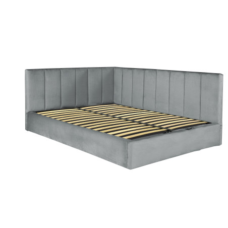 Pat Tapitat Ravel Junior, Dimensiune Saltea 140 x 200 Cm, Somiera Rabatabila Si Panou Dreapta, Gri-01