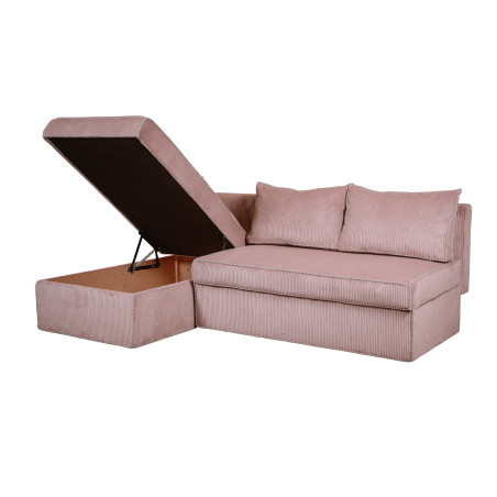 Coltar Extensibil Cu Lada New Modulo, Interschimbabil Stanga/Dreapta, Roz Pudra, 220 x 80 x 155 Cm-01