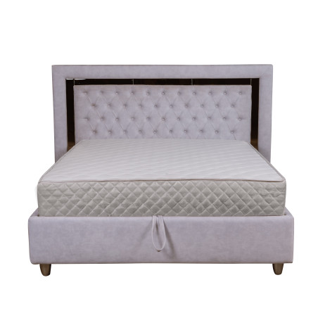 Pat Tapitat Phoenix, Dimensiune Saltea 140 x 200 Cm, Cu Somiera Rabatabila, Alb Murdar-01