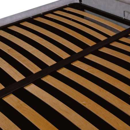 Pat Tapitat Phoenix, Dimensiune Saltea 140 x 200 Cm, Cu Somiera Rabatabila, Alb Murdar-01