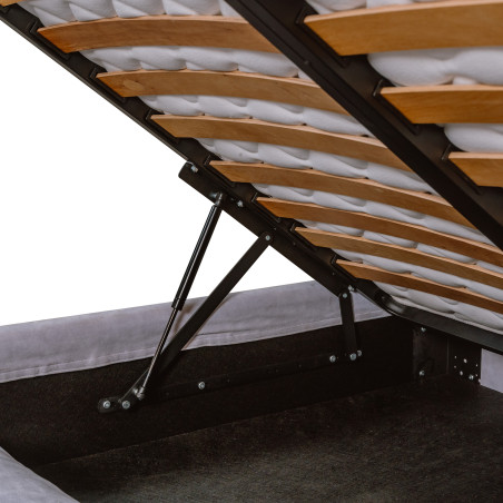 Pat Tapitat Phoenix, Dimensiune Saltea 180 x 200 Cm, Somiera Rabatabila, Alb Murdar-01