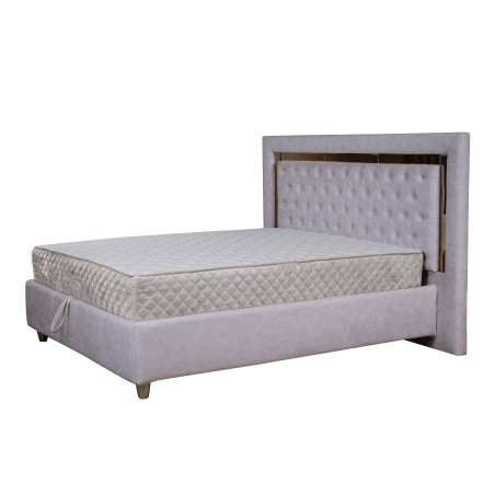 Pat Tapitat Phoenix, Dimensiune Saltea 160 x 200 Cm, Somiera Rabatabila, Alb Murdar-01