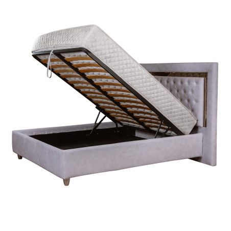 Pat Tapitat Phoenix, Dimensiune Saltea 160 x 200 Cm, Somiera Rabatabila, Alb Murdar-01