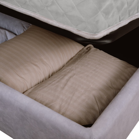 Pat Tapitat Phoenix, Dimensiune Saltea 160 x 200 Cm, Somiera Rabatabila, Alb Murdar-01