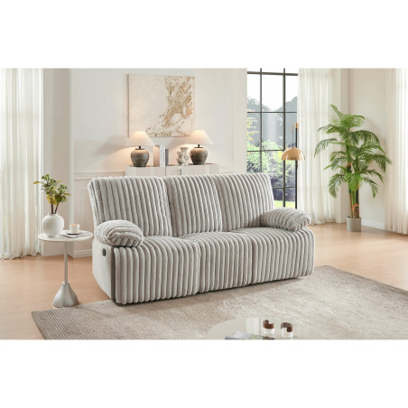 Canapea Siesta 3 Locuri, Recliner, Catifea Raiat Crem, 227 Cm-01