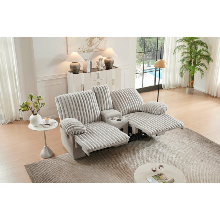 Canapea Siesta 2 Locuri, Recliner, Sistem Audio Si Suport Pahare, Catfea Raiat, Crem, 202 Cm-01