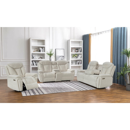 Canapea Cu 2 Locuri Sunglow, Recliner Electric Si Bar, Bej, 201 x 96 x 106 Cm-01