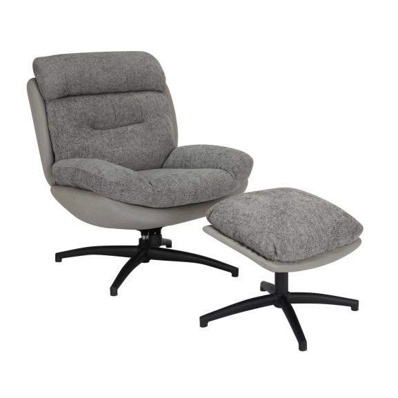 Fotoliu Rotativ Cu Taburet Luiza Gri, 79 Cm