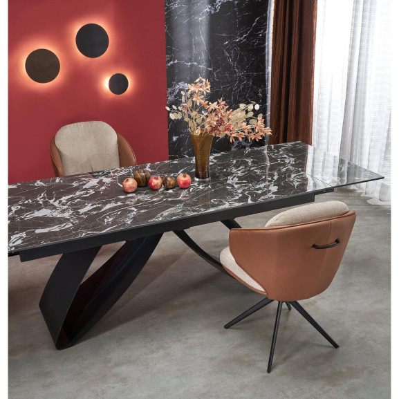 Masa Extensibila Density Negru Si Alb Ceramic, 180/260 x 90 x 76 Cm